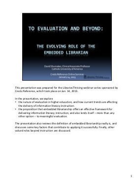 To Evaluation and Beyond: The Evolving Role of the Embedded Librarian | 21st Century Information Fluency | SchoolLibrariesTeacherLibrarians | Scoop.it