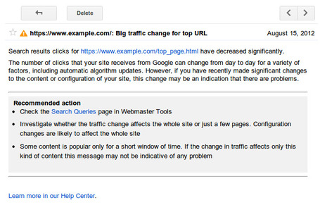 Webmaster Tools : Recevez des alertes email en cas de comportement inhabituel de vos sites sur les pages de recherche de Google | formation 2.0 | Scoop.it