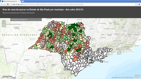 &Aacute;rea de cana-de-a&ccedil;&uacute;car no Estado de S&atilde;o Paulo por munic&iacute;pio - Ano safra 2012/13 | Imagem Agricultura e Floresta | Scoop.it