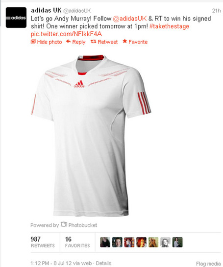 Adidas gives away shirt off Murray&rsquo;s back in grab for Twitter followers | Social Media Hedlines | Scoop.it
