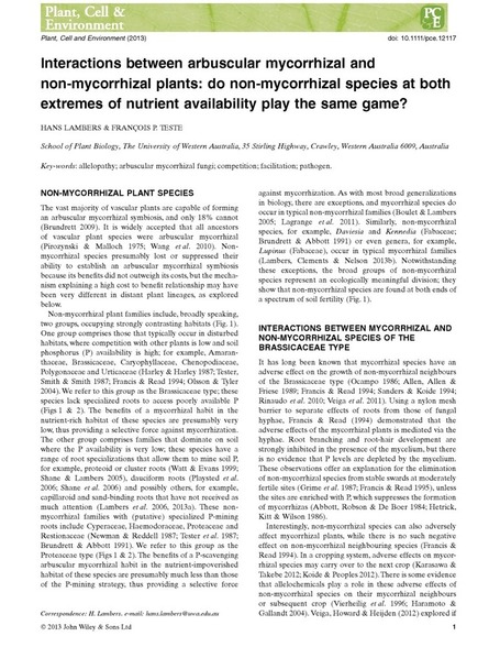 Interactions between arbuscular mycorrhizal and non-mycorrhizal plants: do non-mycorrhizal species at both extremes of nutrient availability play the same game? | Plant-Microbe Symbioses | Scoop.it