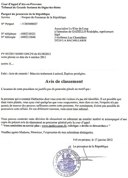Plainte pour braconnage de loup class&eacute;e sans suite... | Loup | Scoop.it
