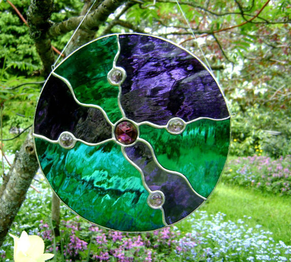 Stained Glass Earth Cycle Abstract Suncatcher A...