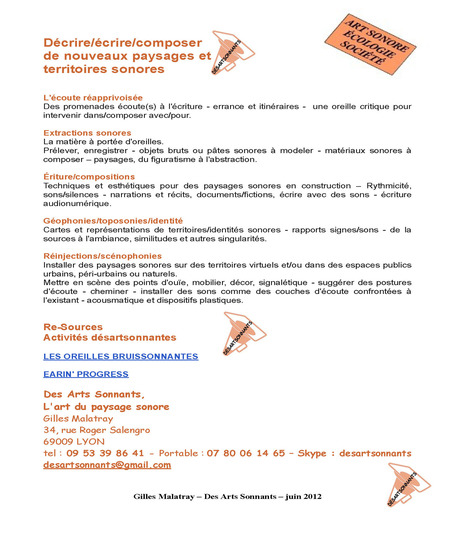 D&eacute;crire/&eacute;crire/composer de nouveaux territoires sonores | DES ARTS SONNANTS - CR&Eacute;ATION SONORE ET ENVIRONNEMENT - ENVIRONMENTAL SOUND ART | Scoop.it