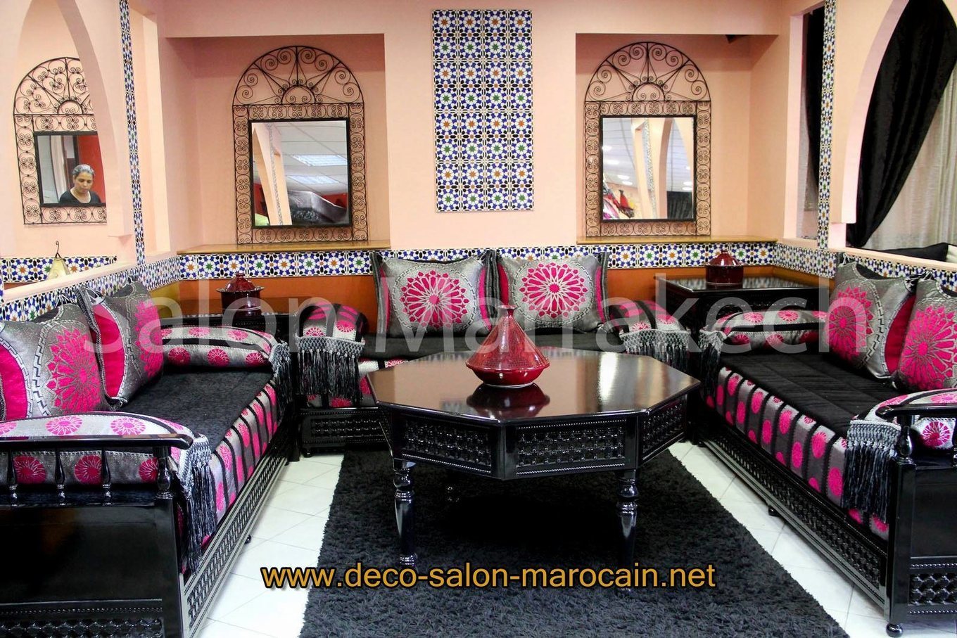 Salon marocain bois noir design moderne d&eac...