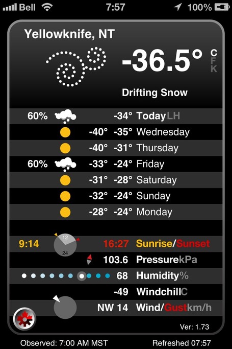 -36.5C with a -49 windchill this morning in Yellowknife, NWT | NWT News | Scoop.it