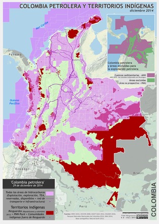 Mapa de Colombia petrolera y territorios indígenas