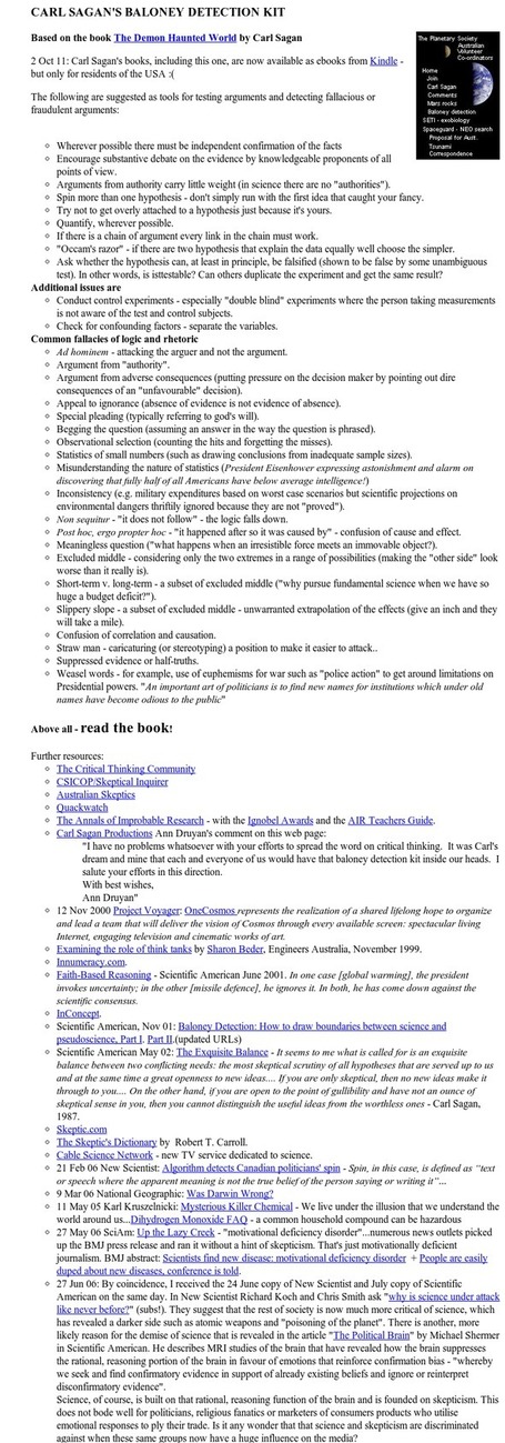 Carl Sagan's Baloney Detection Kit | Jewish Education Around the World | Scoop.it