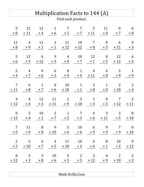 multiplication-facts-to-144-including-zeros-a