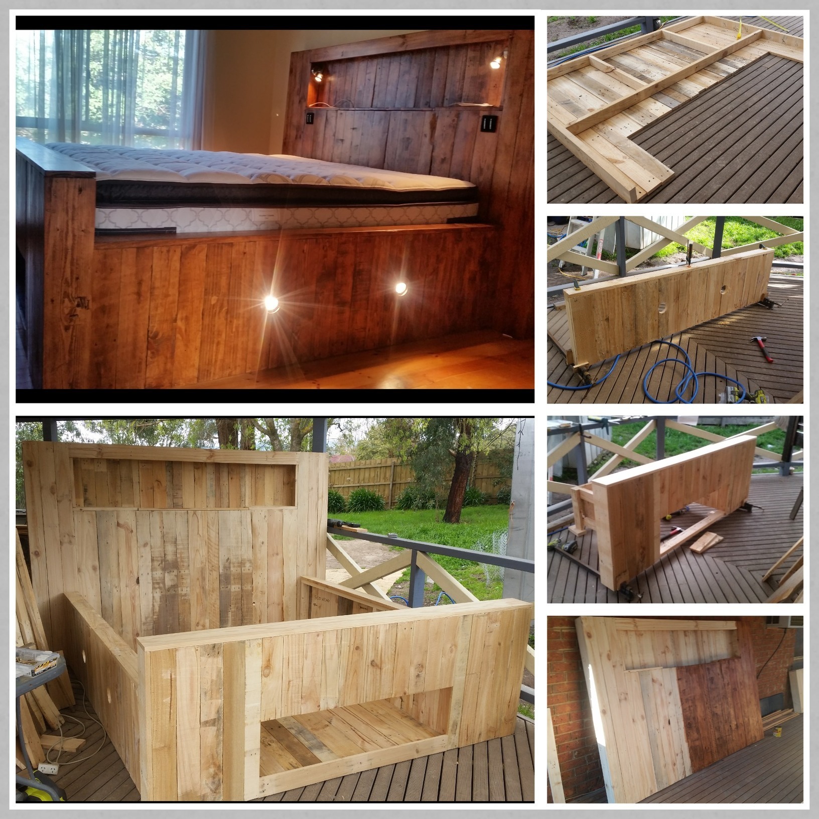 King size pallet bed with storage & lights ...