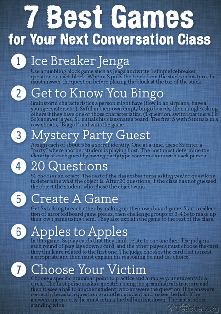 POSTER: 7 Best Games for Your Next Conversation Class | TEFL Stuff: All Good Things | Scoop.it