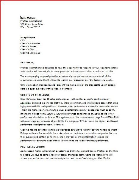 Free sample of a proposal cover letter