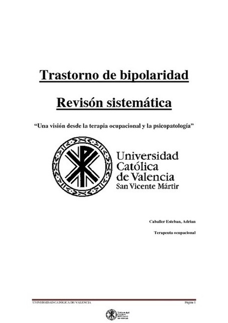 Trastorno de bipolaridad , una vision desde la terapia ocupacional y la psicopatologia Bipolar Disorder a view from occupational therapy and psychopathology - PDF | Psicopatologia | Scoop.it