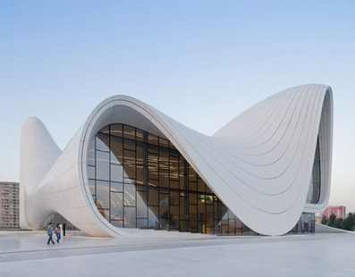 Zaha Hadid's Heydar Aliyev Centre rises from the landscape in Baku