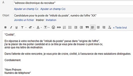 Candidature par mail (en réponse à...