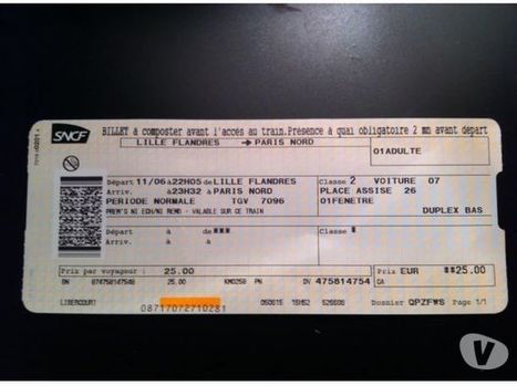 Lille - Paris 11/06 URGENT - Oignies - 62590 Billets train, avion pas ...