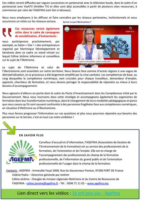Focus : Martinique, des vidéos de sensibilisation sur l'illettrisme et l'illectronisme | Savoirs de base, Illettrisme et FLE | Scoop.it