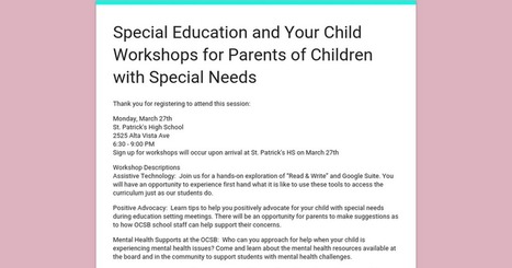 Special Education and Your Child -  Workshops for #OCSB (Ottawa) - March 27 - 6:30 pm | iGeneration - 21st Century Education (Pedagogy & Digital Innovation) | Scoop.it