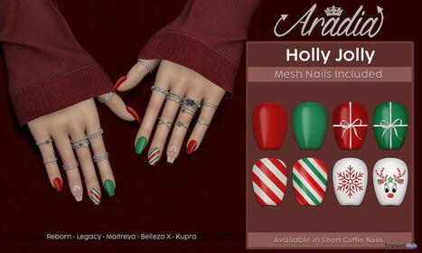 Holly Jolly Nails Short Coffin December 2025 Group Gift by ARADIA | Teleport Hub - Second Life Freebies | Second Life Freebies | Scoop.it