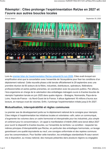 USINE_20260929_R&eacute;emploi Citeo prolonge l&rsquo;exp&eacute;rimentation ReUse en 2027 et l&rsquo;ouvre aux autres boucles locales.pdf | Environnement et technique | Scoop.it