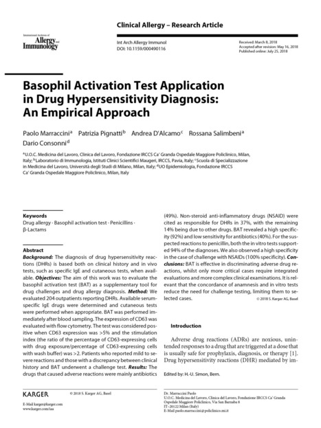 Basophil Activation Test Application in Drug Hypersensitivity Diagnosis: An Empirical Approach - Abstract - International Archives of Allergy and Immunology - Karger Publishers | Allergy (and clinical immunology) | Scoop.it