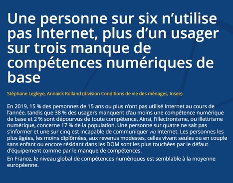 Une personne sur six n’utilise pas Internet, plus d’un usager sur trois manque de compétences numériques de base (Insee) | Veille professionnelle des Bibliothèques-Médiathèques de Metz | Scoop.it