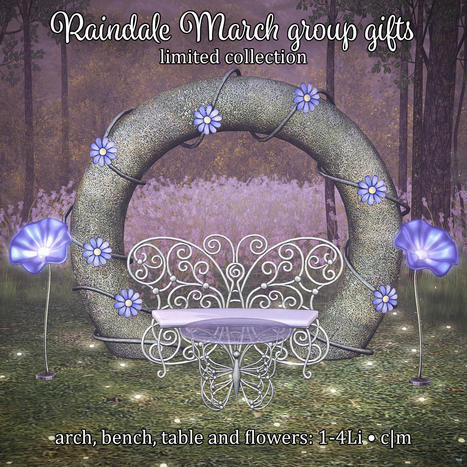 Arch, Bench, Table, & Flowers March 2022 Group Gift by Raindale | Teleport Hub - Second Life Freebies | Second Life Freebies | Scoop.it
