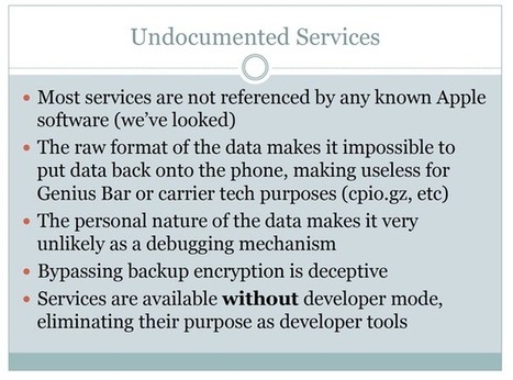 Forensic scientist identifies suspicious 'back doors' running on every iOS device | Privacy | Cyberespionage | Apple, Mac, MacOS, iOS4, iPad, iPhone and (in)security... | Scoop.it