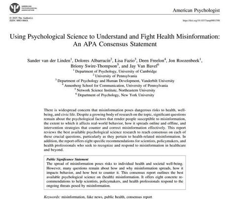 Public health is under attack by a deluge of misinformation. We offer a consensus report from the American Psychological Association summarizing what we know about the psychology of health… | Sande... | Hésitations Vaccinales: Observatoire HESIVAXs | Scoop.it
