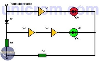 Punta l&oacute;gica con inversores y diodo - Sonda l&oacute;gica | tecno4 | Scoop.it