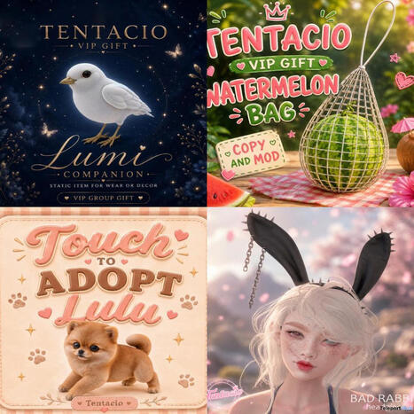Lumi Companion, Watermelon Bag, Lulu, & Bad Rabbit Hairpeice September 2026 Group Gift by Tentacio | Teleport Hub - Second Life Freebies | Second Life Freebies | Scoop.it
