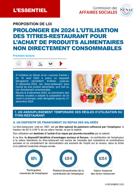 Titres-restaurant : la commission des affaires sociales du Sénat adopte la prolongation en 2024 de leur utilisation pour l’achat de tout produit alimentaire | Veille juridique du CDG13 | Scoop.it