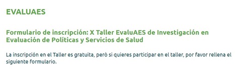 Inscripción X Taller EvaluAES | Asociación de Economía de la Salud | Evaluación de Políticas Públicas - Actualidad y noticias | Scoop.it
