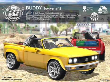 Buddy Car April 2024 Group Gift by 777 Motors | Teleport Hub - Second Life Freebies | Second Life Freebies | Scoop.it