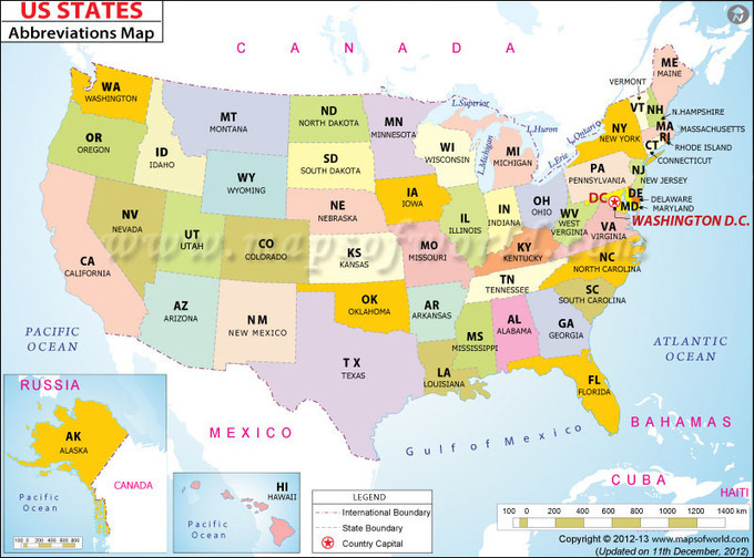 US States Map List of USA States with Abbrevi...