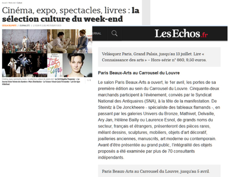 Les Echos.fr / Cinéma, expo, spectacles, livres : la sélection culture du week-end | Paris Beaux-Arts | Scoop.it