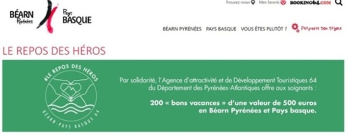 Repos des Héros : l'ADT Béarn-Pays basque offre 200 "bons vacances" aux soignants ! | Veille touristique | Scoop.it
