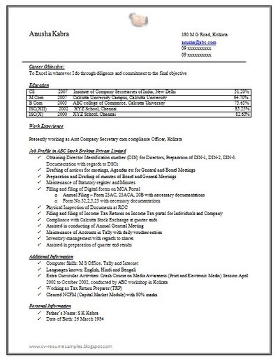 Sample Cv For Company Secretary