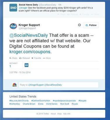 Beware of $200 "free" Kroger gift card scam on Facebook - minbcnews.com | Backstabber Watch | Scoop.it