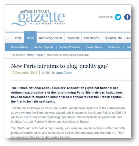 New Paris fair aims to plug ‘quality gap’ : Antiques trade gazette | Paris Beaux-Arts | Scoop.it