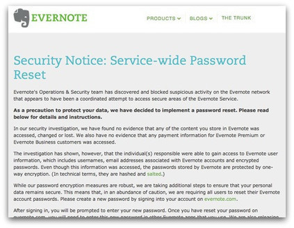 Evernote hacked - almost 50 million passwords reset after security breach | ICT Security-Sécurité PC et Internet | Scoop.it