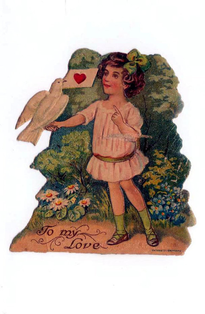 Antique Victorian Girl with White Dove & Love Letter Die-Cut Valentine's Day Card Made In Germany 1800s | Antiques & Vintage Collectibles | Scoop.it