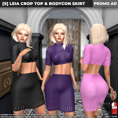 New Release: [S] Leia Crop Top & Bodycon Skirt by [satus Inc] | Teleport Hub - Second Life New Releases / Deals | Second Life Freebies | Scoop.it