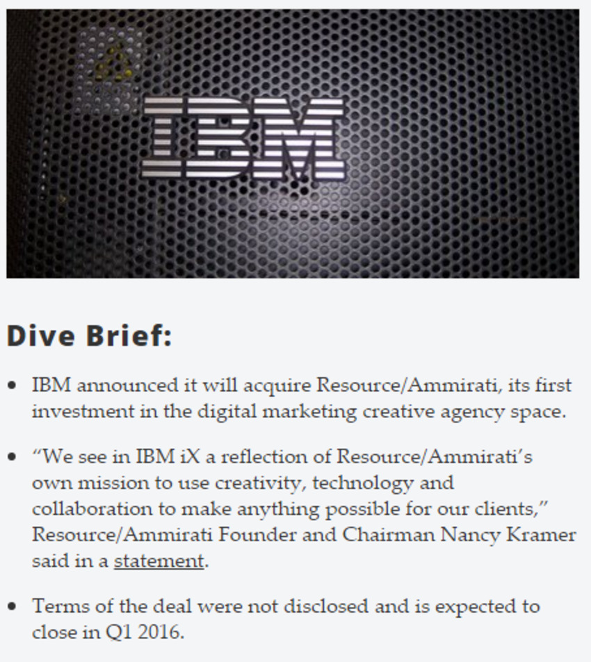 IBM scoops up digital marketing agency Resource/Ammirati - MarketingDive | The MarTech Digest | Scoop.it