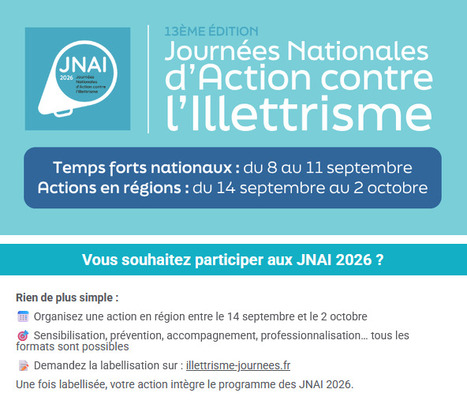 JNAI 2026 ! Demandez la labellisation de votre action (entre le 14/09 et le 02/10) ! | Savoirs de base, Illettrisme, Illectronisme et int&eacute;gration par l'acc&egrave;s &agrave; la langue | Scoop.it