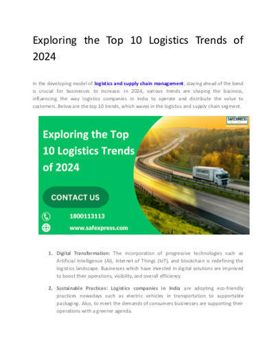 Exploring the Top 10 Logistics Trends of 2024 - Safexpress | Safexpress Pvt. LTD. | Scoop.it