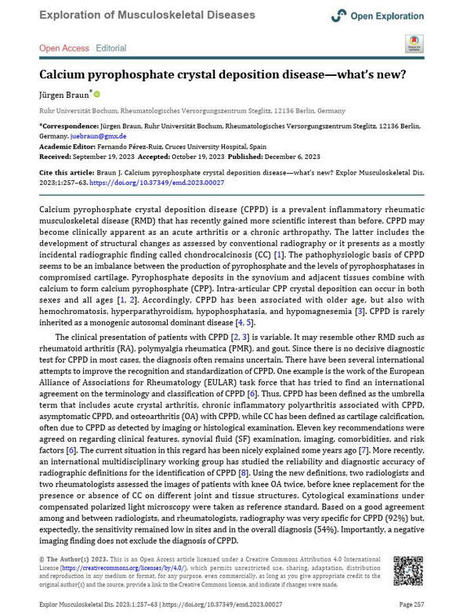 EMD Journal on LinkedIn: 📣 Editorial: Calcium pyrophosphate crystal deposition disease—what's new?… | Rheumatology-Rhumatologie | Scoop.it