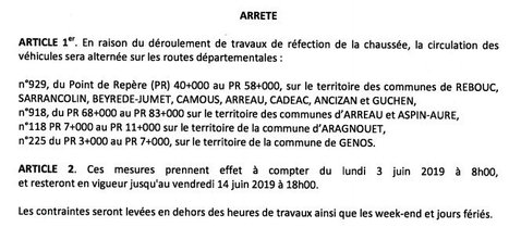 Travaux routiers sur les départementales des vallées du 3 au 14 juin | Vallées d'Aure & Louron - Pyrénées | Scoop.it