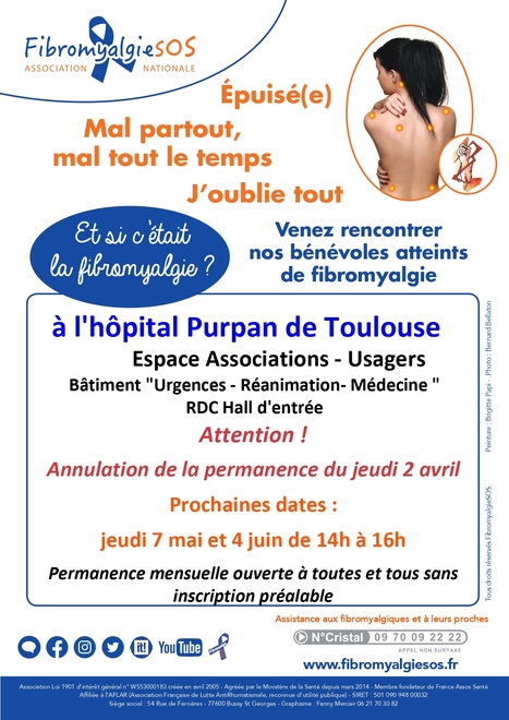 Annulation permanence de FibromyalgieSOS &agrave; Purpan (Toulouse) jeudi 2 avril | Association FibromyalgieSOS | Scoop.it