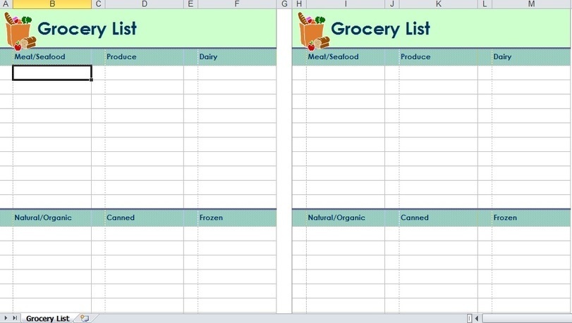 blank grocery list excel template free download